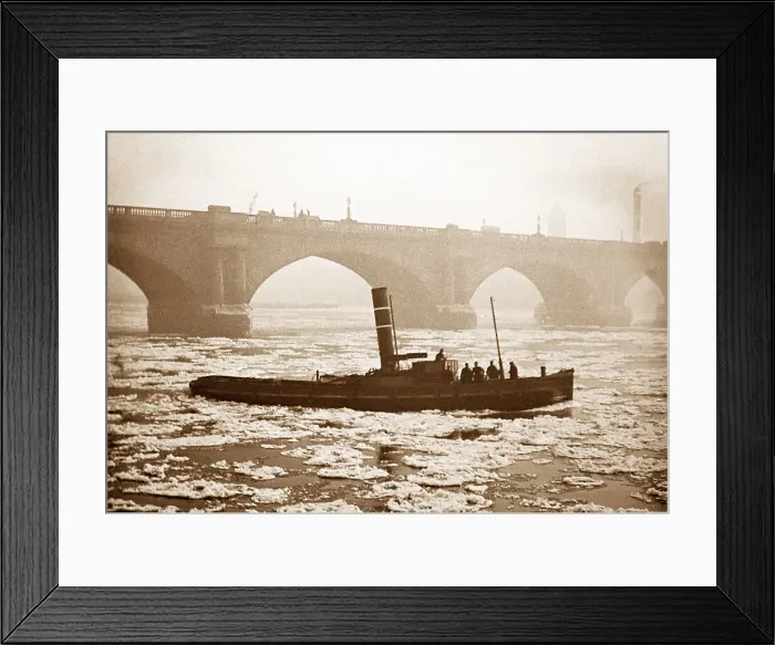 Framed Print : Frozen River Thames and Waterloo Bridge, London Framed Print : Frozen River Thames and Waterloo Bridge, London