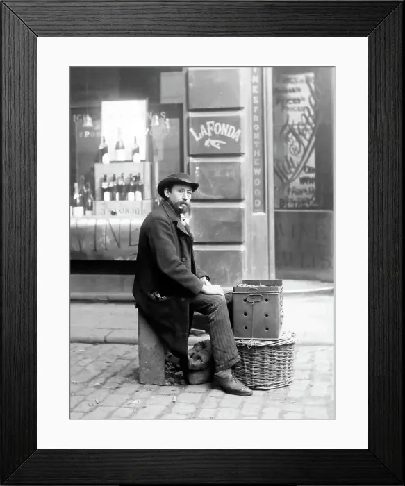 Framed Print : A roast chestnut seller, Victorian period Framed Print : A roast chestnut seller, Victorian period