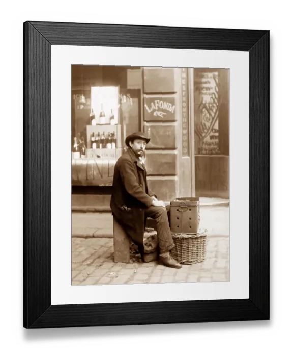 Framed Print : A roast chestnut seller, Victorian period Framed Print : A roast chestnut seller, Victorian period