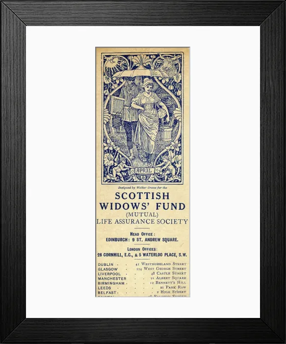 Framed Print : Advertising bookmark, April, designed by Walter Crane Framed Print : Advertising bookmark, April, designed by Walter Crane
