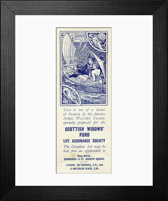 Framed Print : Advertising bookmark, August, designed by Walter Crane Framed Print : Advertising bookmark, August, designed by Walter Crane