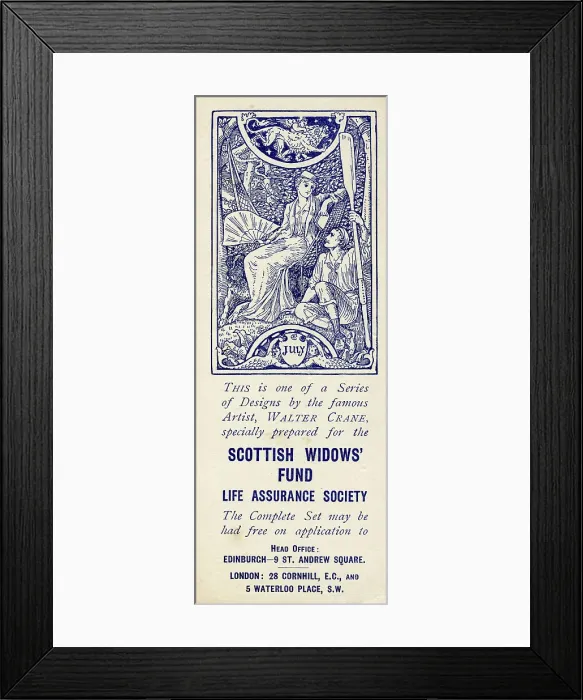 Framed Print : Advertising bookmark, July, designed by Walter Crane Framed Print : Advertising bookmark, July, designed by Walter Crane