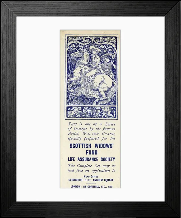 Framed Print : Advertising bookmark, October, designed by Walter Crane Framed Print : Advertising bookmark, October, designed by Walter Crane
