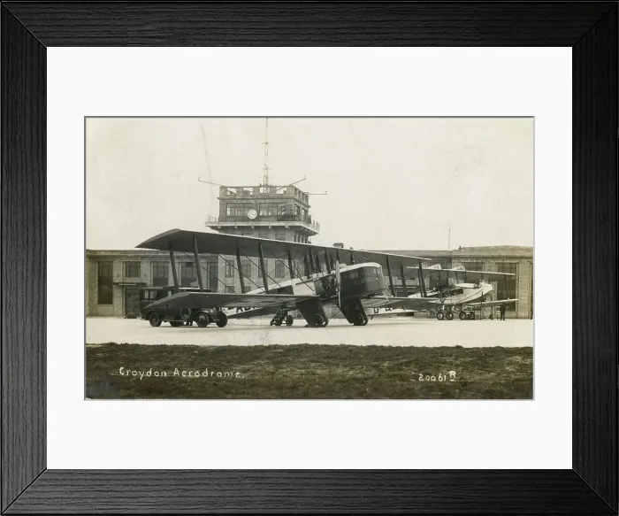 Framed Print : Aircraft and control tower, Croydon Aerodrome, Surrey Framed Print : Aircraft and control tower, Croydon Aerodrome, Surrey