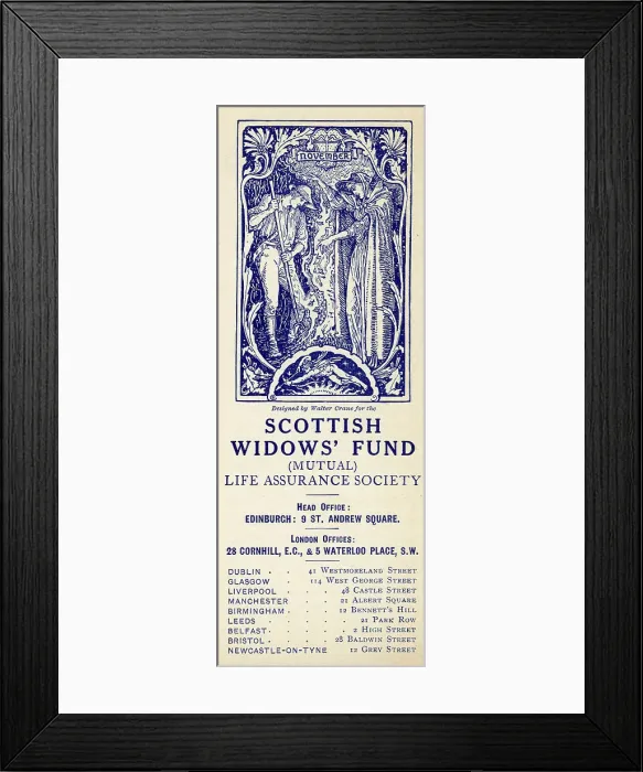 Framed Print : Advertising bookmark, November, designed by Walter Crane Framed Print : Advertising bookmark, November, designed by Walter Crane
