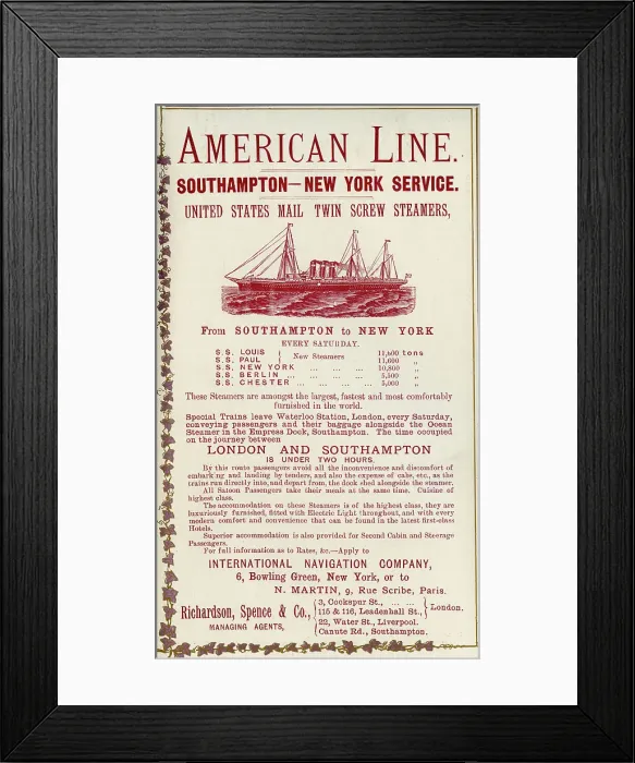 Framed Print : American Line Mail Steamers Steamer Transport Framed Print : American Line Mail Steamers Steamer Transport