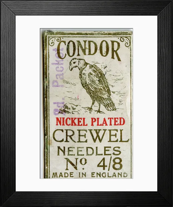 Framed Print : Condor Nickel Plated Crewel Needles, packet design Framed Print : Condor Nickel Plated Crewel Needles, packet design