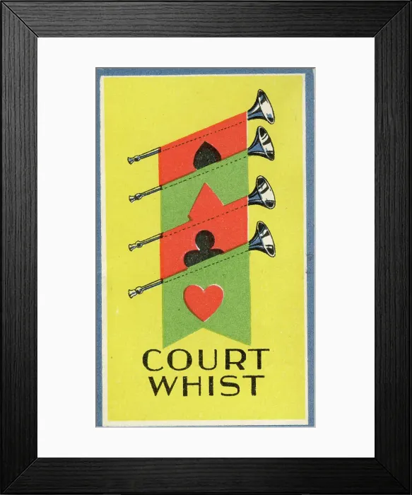 Framed Print : Court Whist playing cards scorecard, royal fanfare trumpets Framed Print : Court Whist playing cards scorecard, royal fanfare trumpets