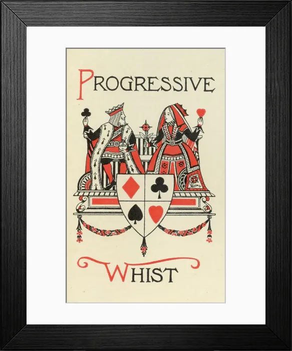 Framed Print : Progressive Whist playing cards scorecard, King and Queen Framed Print : Progressive Whist playing cards scorecard, King and Queen