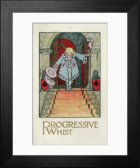 Framed Print : Progressive Whist playing cards scorecard, servant bowing Framed Print : Progressive Whist playing cards scorecard, servant bowing
