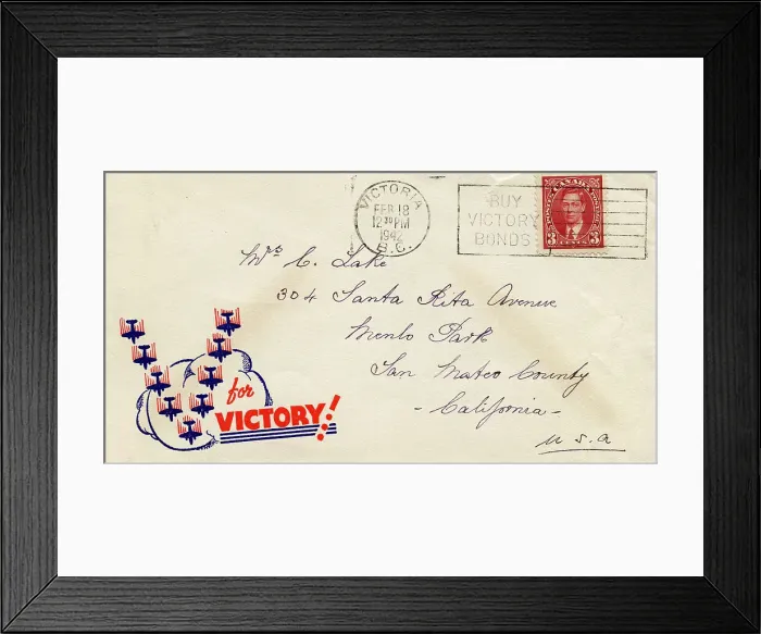 Framed Print : V for Victory bomber planes, WW2 Canadian envelope Framed Print : V for Victory bomber planes, WW2 Canadian envelope