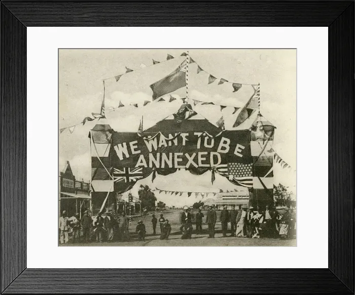 Framed Print : We want to be Annexed, Mafeking Arch welcomes Chamberlain Framed Print : We want to be Annexed, Mafeking Arch welcomes Chamberlain