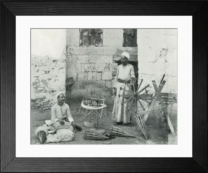 Framed Print : Weavers preparing silk for the looms, Cairo, Egypt Framed Print : Weavers preparing silk for the looms, Cairo, Egypt