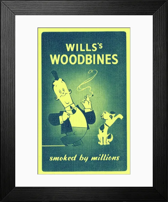 Framed Print : Advert, Wills Woodbines Cigarettes, playing card back Framed Print : Advert, Wills Woodbines Cigarettes, playing card back
