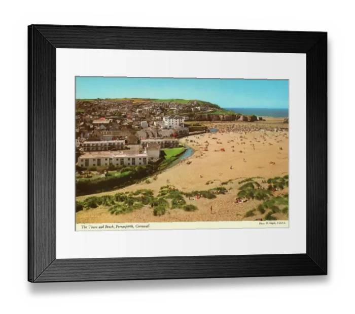 Framed Print : Cornwall, England - The Town and Beach, Perranporth Framed Print : Cornwall, England - The Town and Beach, Perranporth