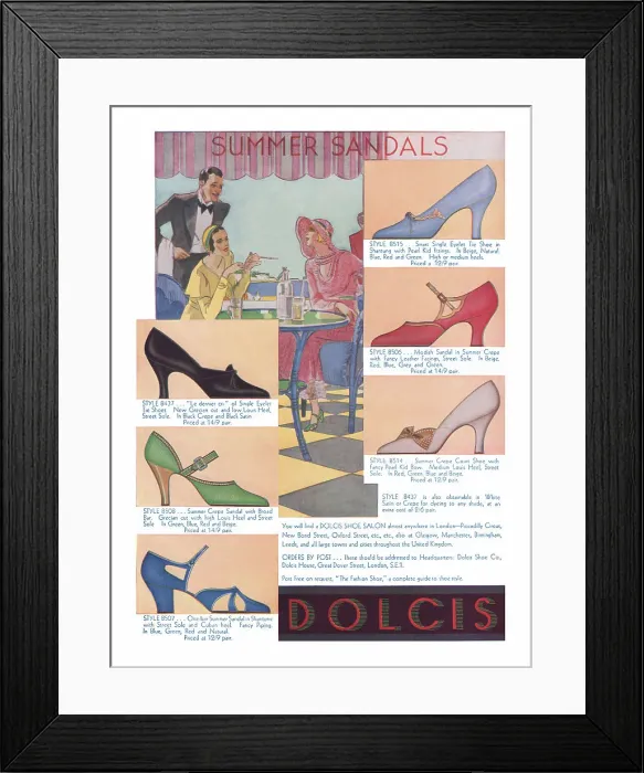 Framed Print : Dolcis - Advertisement for Dolcis Summer Sandals. Date: 1927 Framed Print : Dolcis - Advertisement for Dolcis Summer Sandals. Date: 1927