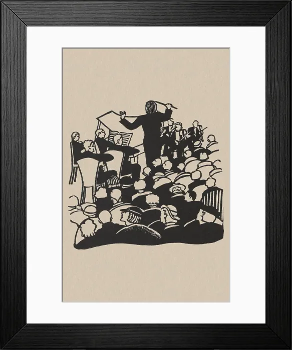 Framed Print : Orchestra. Lino cut of an orchestra. Artist: Anon. Date: 1930s Framed Print : Orchestra. Lino cut of an orchestra. Artist: Anon. Date: 1930s