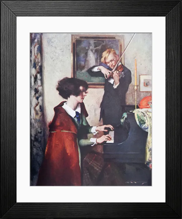 Framed Print : Duet. Illustration of a pianist and violinist playing a duet. Artist: Anon. Date: 1926 Framed Print : Duet. Illustration of a pianist and violinist playing a duet. Artist: Anon. Date: 1926