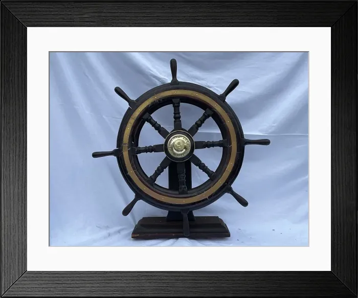 Framed Print : 19th century brass and wood ship's wheel, made in Belfast Framed Print : 19th century brass and wood ship's wheel, made in Belfast
