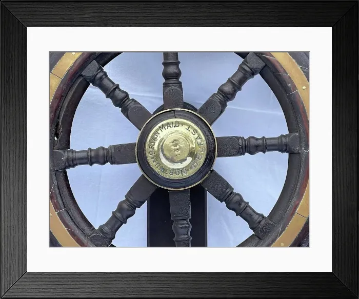Framed Print : 19th century brass and wood ship's wheel, made in Belfast Framed Print : 19th century brass and wood ship's wheel, made in Belfast