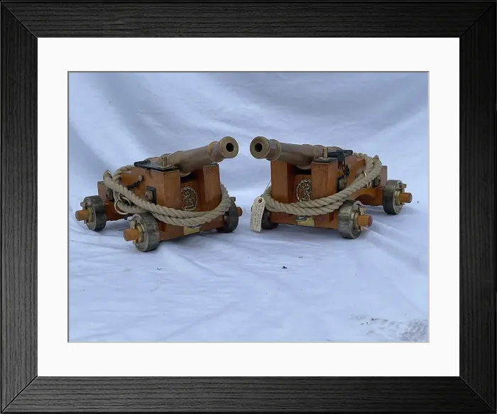 Framed Print : 20th century pair of Blomefield ships cannon Framed Print : 20th century pair of Blomefield ships cannon