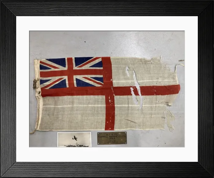 : Ensign of MTB 770 and brass plaque, D-Day landings, WW2 : Ensign of MTB 770 and brass plaque, D-Day landings, WW2
