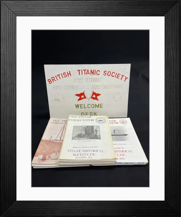 Framed Print : RMS Titanic, British Titanic Society, welcome desk sign Framed Print : RMS Titanic, British Titanic Society, welcome desk sign