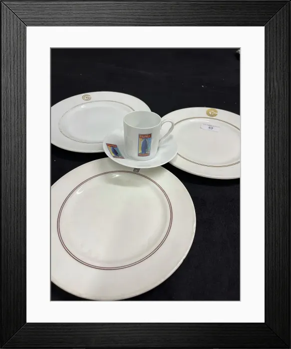 Framed Print : CGT Limoges First Class dinner plates, cup and saucer Framed Print : CGT Limoges First Class dinner plates, cup and saucer