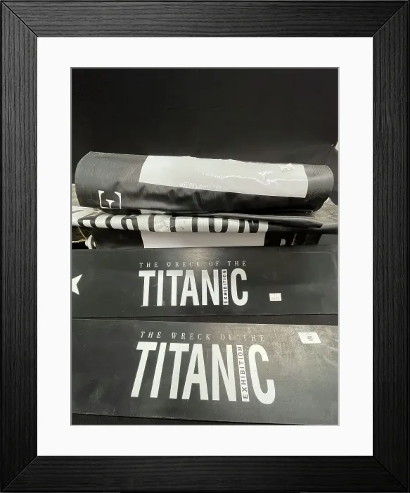 Framed Print : RMS Titanic, display signs, exhibition, National Maritime Mu Framed Print : RMS Titanic, display signs, exhibition, National Maritime Mu