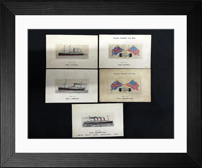 Framed Print : May Collection, Saxonia, Mauretania, Corsican silk postcards Framed Print : May Collection, Saxonia, Mauretania, Corsican silk postcards