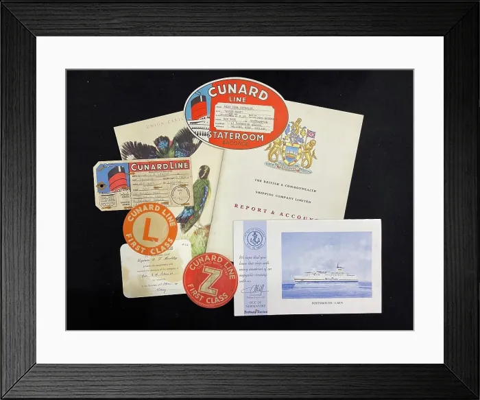 Framed Print : Cunard Line, baggage labels, passenger list Framed Print : Cunard Line, baggage labels, passenger list