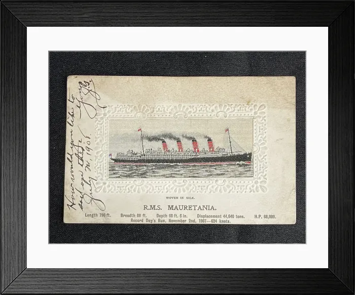 Framed Print : RMS Mauretania silk postcard Framed Print : RMS Mauretania silk postcard