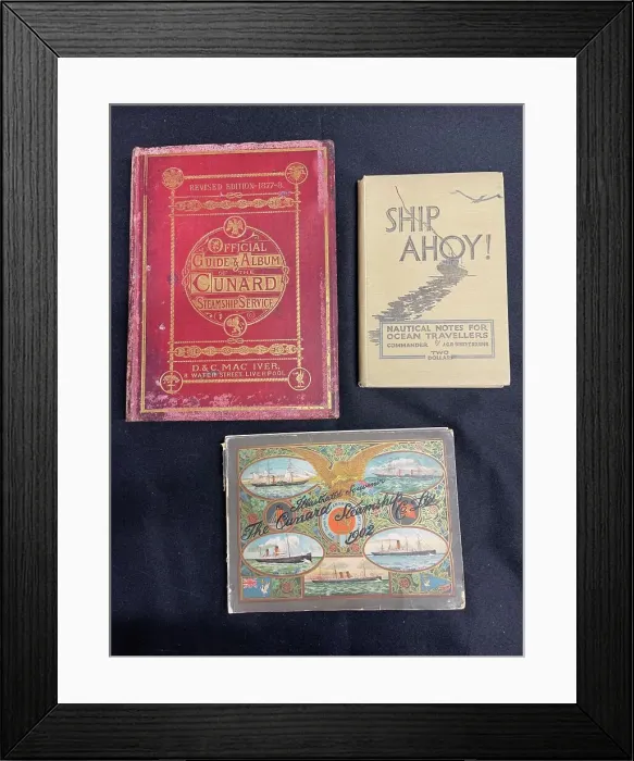 Framed Print : Ocean liner books, collection of three Framed Print : Ocean liner books, collection of three