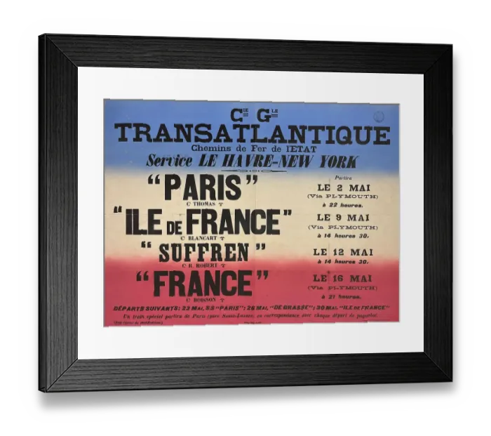Framed Print : CGT poster, Le Havre-New York, Paris, Ile de France Framed Print : CGT poster, Le Havre-New York, Paris, Ile de France