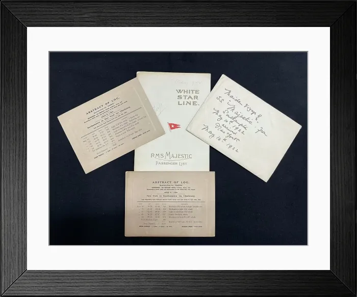 Framed Print : RMS Majestic, First Class passenger list and other items Framed Print : RMS Majestic, First Class passenger list and other items