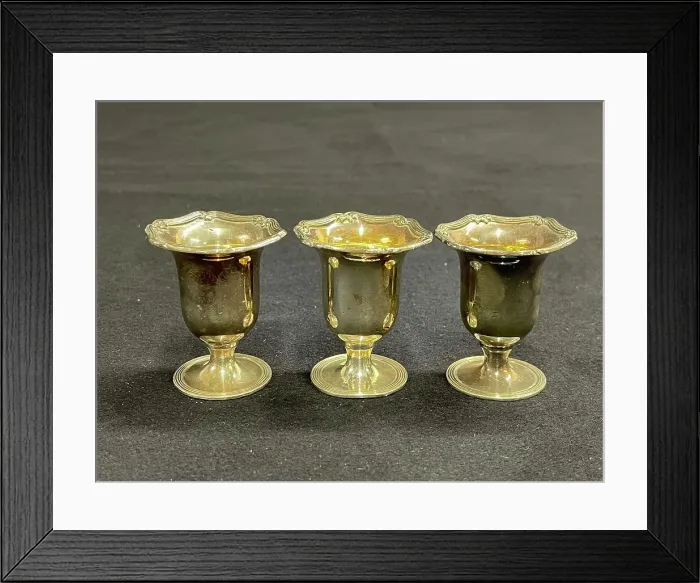 Framed Print : White Star Line, three Goldsmiths Regent plate egg cups Framed Print : White Star Line, three Goldsmiths Regent plate egg cups
