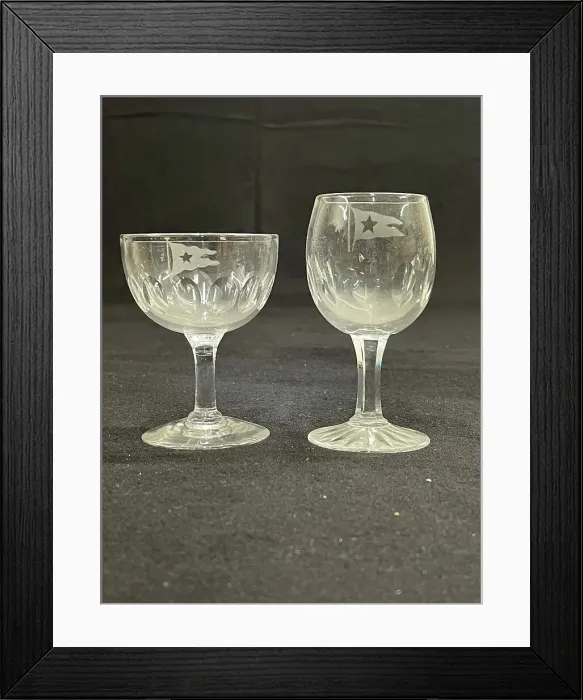 Framed Print : White Star Line, two cut glass liqueur glasses Framed Print : White Star Line, two cut glass liqueur glasses