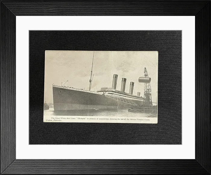 Framed Print : RMS Olympic postcard, from Northern Irelandwith floating cra Framed Print : RMS Olympic postcard, from Northern Irelandwith floating cra