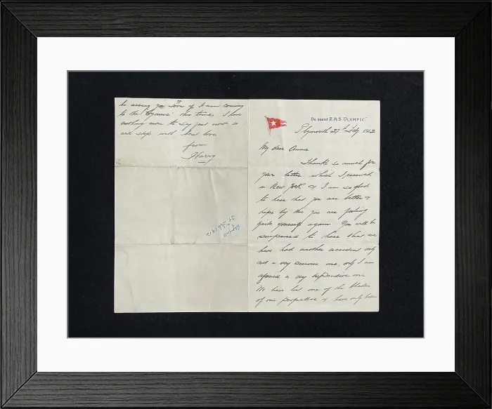 Framed Print : RMS Titanic and Olympic, Henry Tingle Wilde, letter Framed Print : RMS Titanic and Olympic, Henry Tingle Wilde, letter