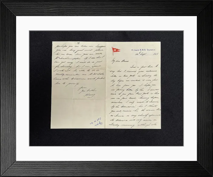Framed Print : RMS Titanic and Olympic, Henry Tingle Wilde, letter Framed Print : RMS Titanic and Olympic, Henry Tingle Wilde, letter