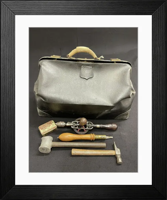 Framed Print : RMS Titanic, Samuel Alfred Smith Archive, leather tool bag Framed Print : RMS Titanic, Samuel Alfred Smith Archive, leather tool bag