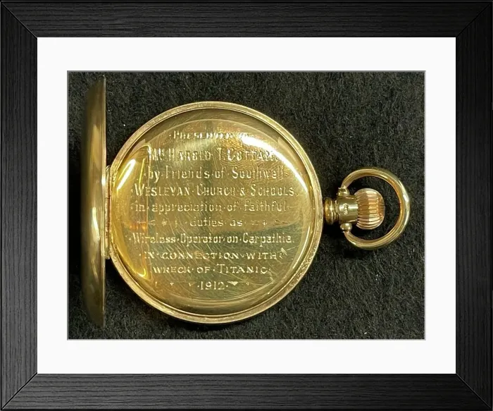Framed Print : RMS Titanic, Harold Cottam Collection gold pocket watch) Framed Print : RMS Titanic, Harold Cottam Collection gold pocket watch)