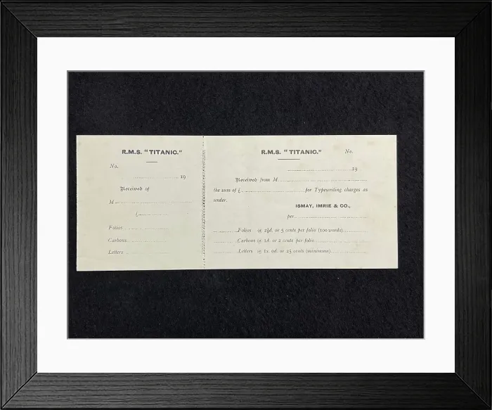 Framed Print : RMS Titanic, receiptand stub