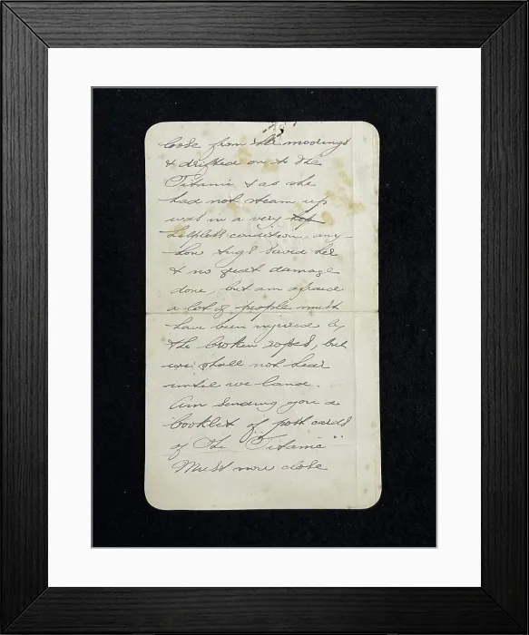 Framed Print : RMS Titanic, First Class passenger Stanley May, letter Framed Print : RMS Titanic, First Class passenger Stanley May, letter