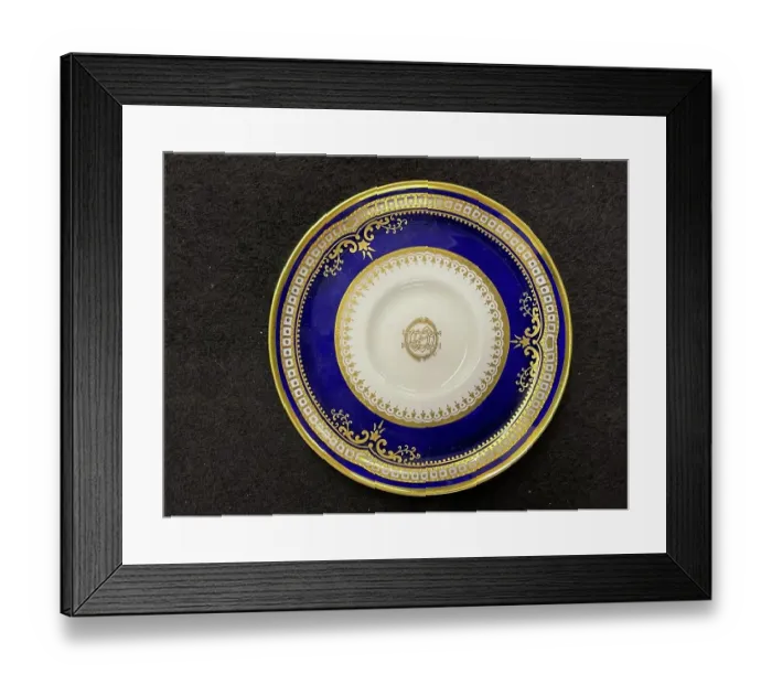 Framed Print : RMS Titanic cobalt blue and gilt saucerOSNC Spode Framed Print : RMS Titanic cobalt blue and gilt saucerOSNC Spode