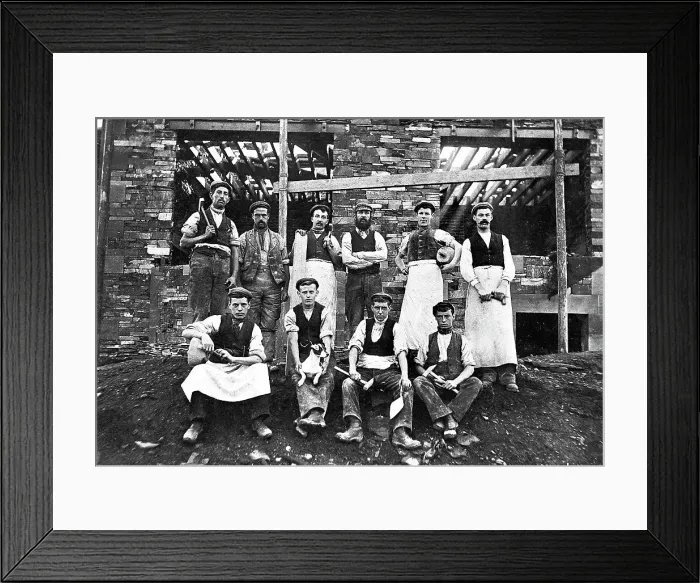 Framed Print : Builders, construction workers and dog Framed Print : Builders, construction workers and dog