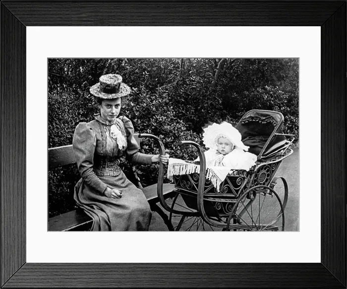 Framed Print : Nanny with child in bassinet Framed Print : Nanny with child in bassinet