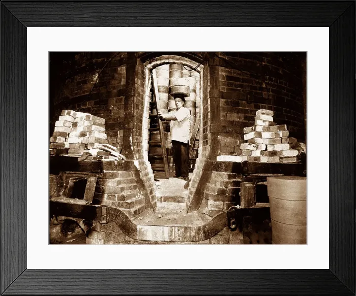 Framed Print : Pottery worker with a sagger, Potteries Framed Print : Pottery worker with a sagger, Potteries
