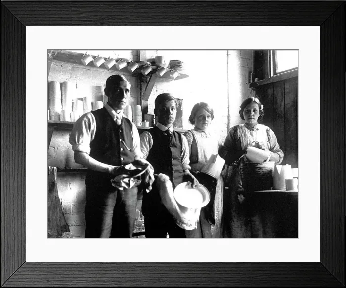 Framed Print : Servants washing dishes early 1900s