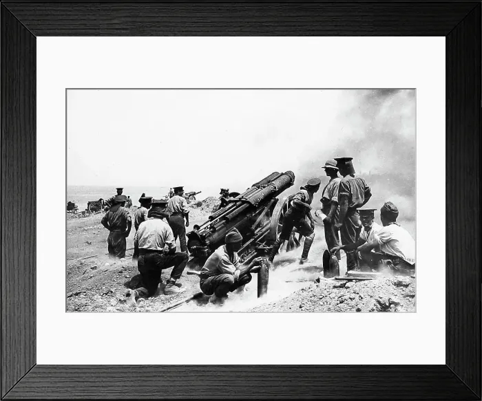Framed Print : WW1 English artillery firing at a Turkish Fort Framed Print : WW1 English artillery firing at a Turkish Fort